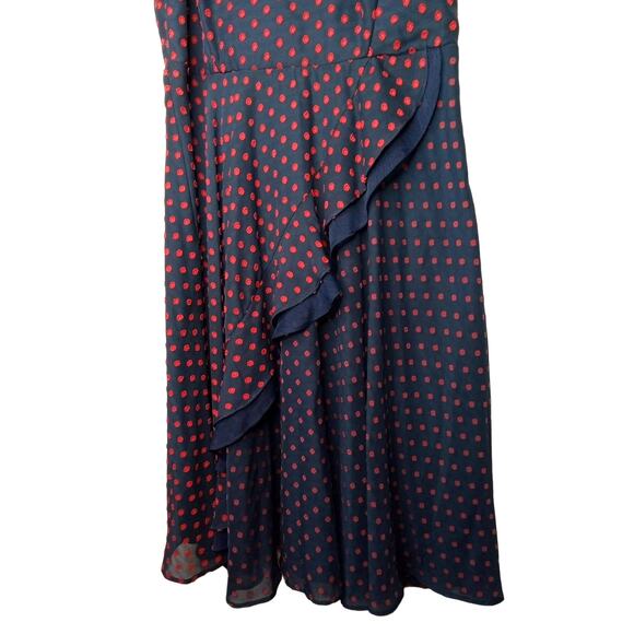 Eva Franco Maryanne Navy Blue Retro Clipdot Ruffle Dress - 2 - Picture 4 of 12
